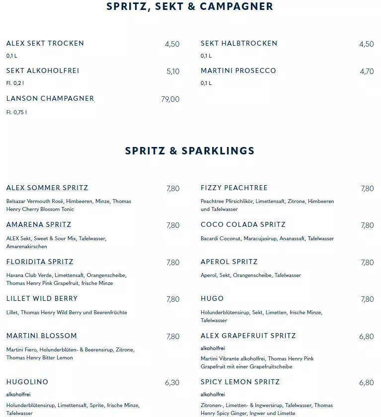 ALEX SPRITZ & SPARKLINGS PREISE