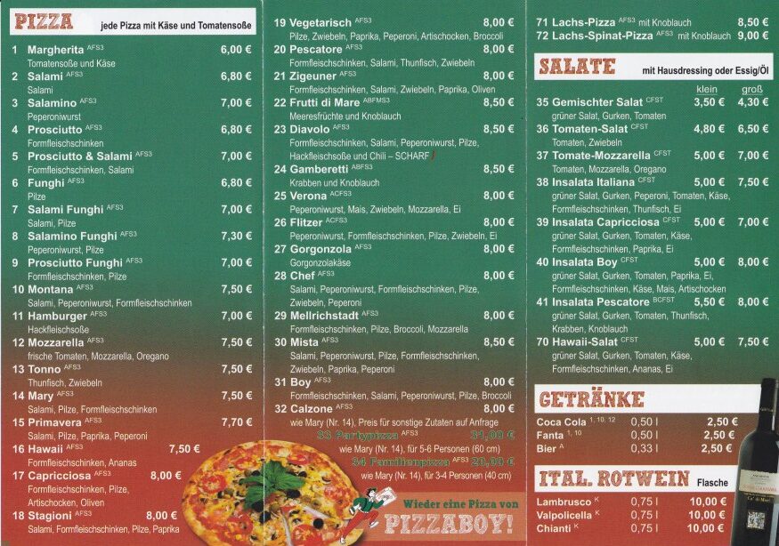Pizzaboy Deutschland Speisekarte preise aktualisiert 2024