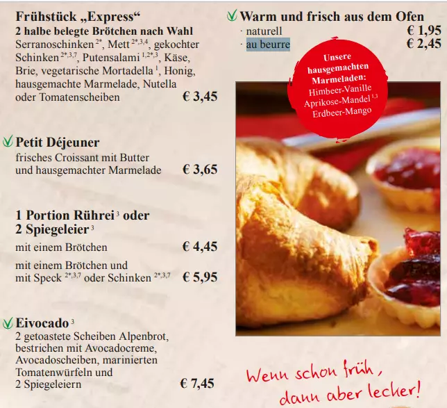 EXTRABLATT FRÜHSTÜCK & CROISSANT SPEISEKARTE PREISE