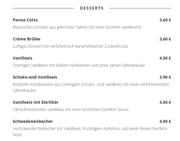 karpfenschänke Desserts preise