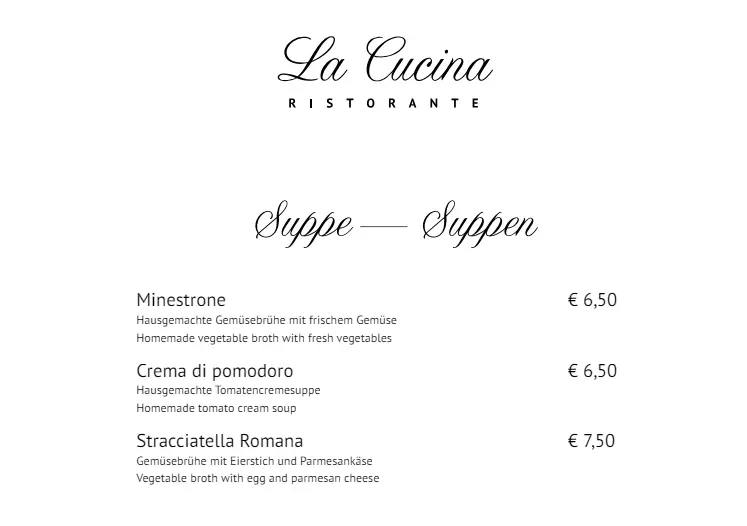 la cucina Suppen und Salate preise