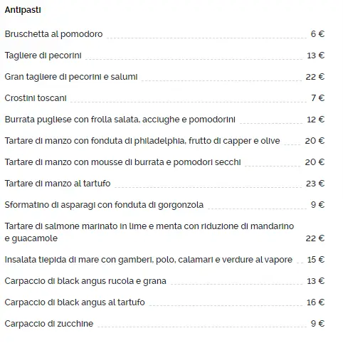 salino Vorspeisen preise