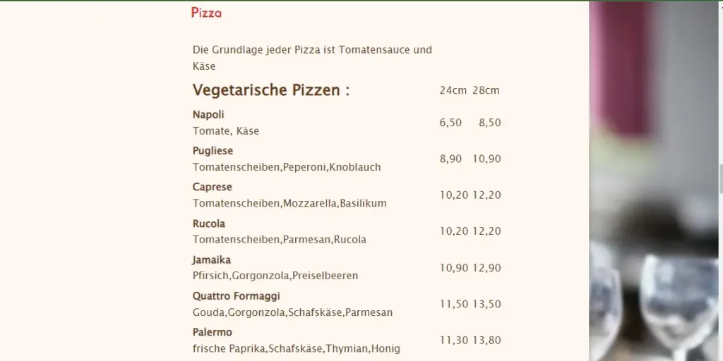 toscana Pizza aus dem Steinofen preise