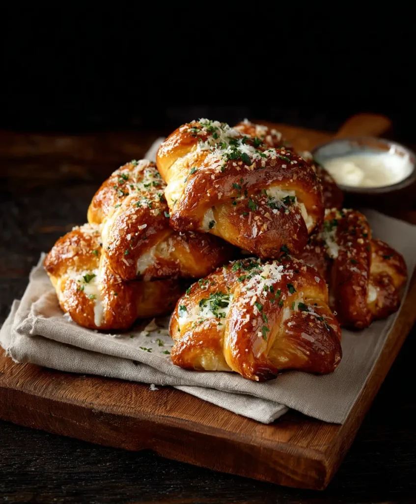 Pretzels suaves rellenos de mozzarella, romero y parmesano mit rezept
