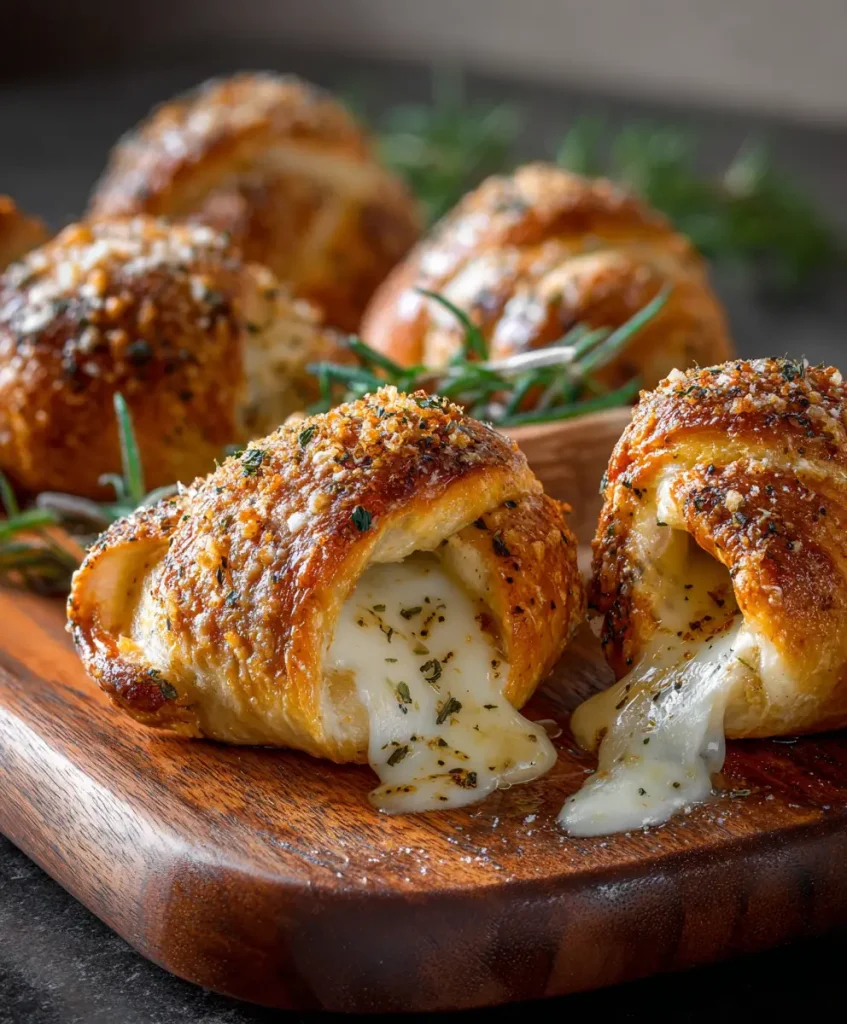 Pretzels suaves rellenos de mozzarella, romero y parmesano