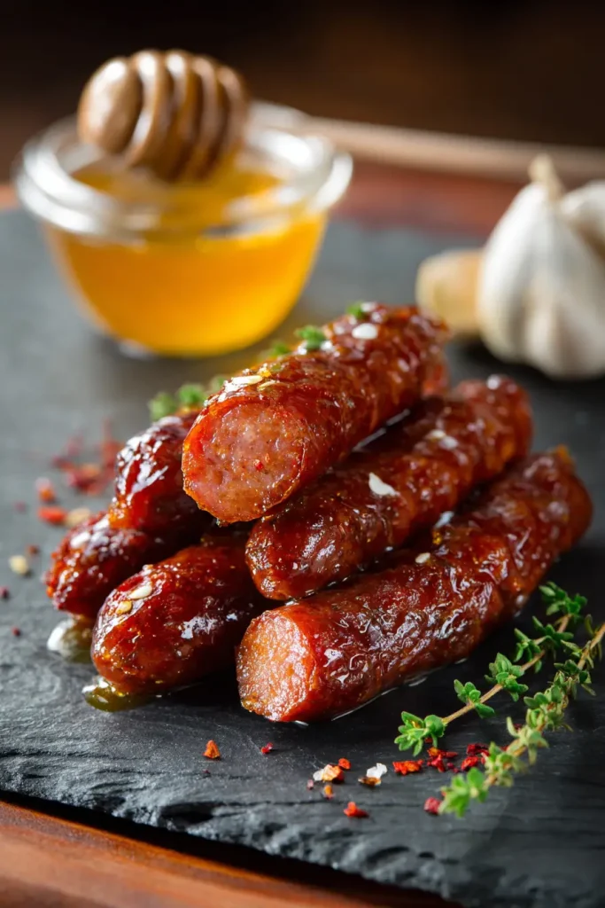 Salchicha agridulce con miel y ajo