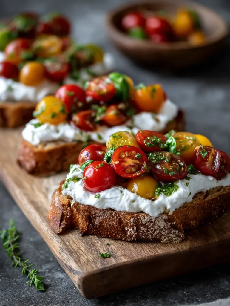 Burrata Bruschetta Sommerfeeling auf knusprigem Brot