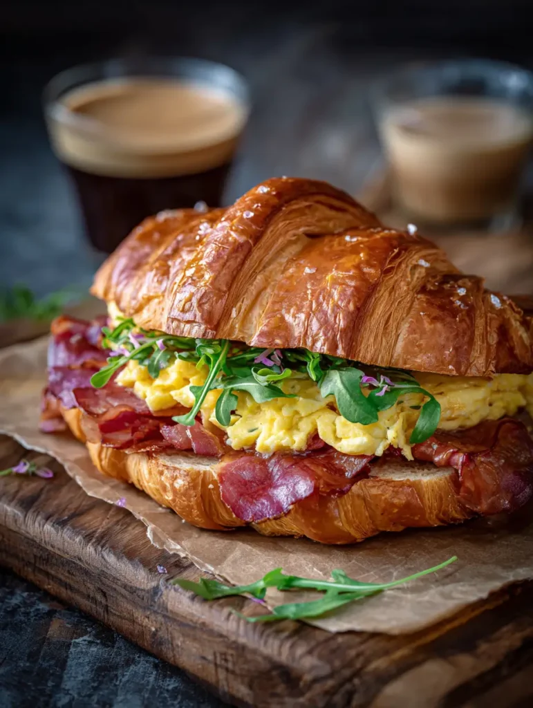 Croissant Sandwich mit Ahornsenf Bacon und Rührei