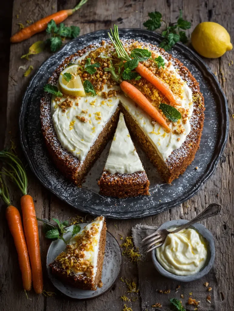 Dinkel Karottenkuchen mit Zitronen Frischkäse Zuckerguss