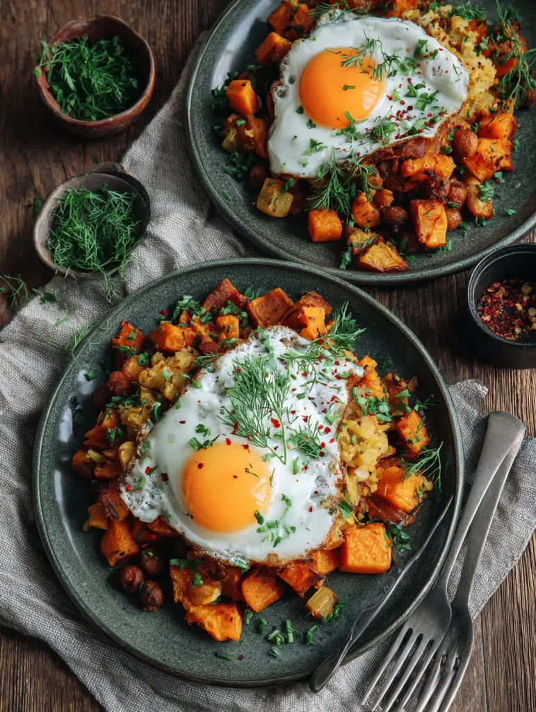 FRÜHSTÜCKS HASH MIT KIKCHERERBSEN UND SÜSSKARTOFFEL