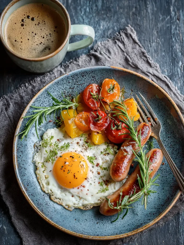 Frühstück mit Spiegelei und Wurst nach Bauernart