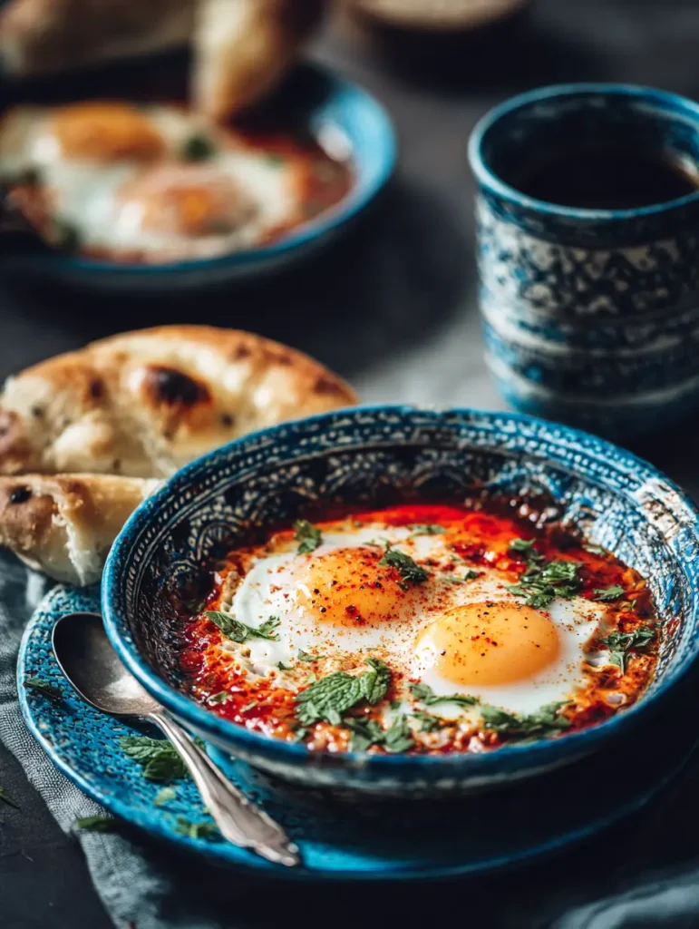Frühstück mit türkischen Eiern Cilbir