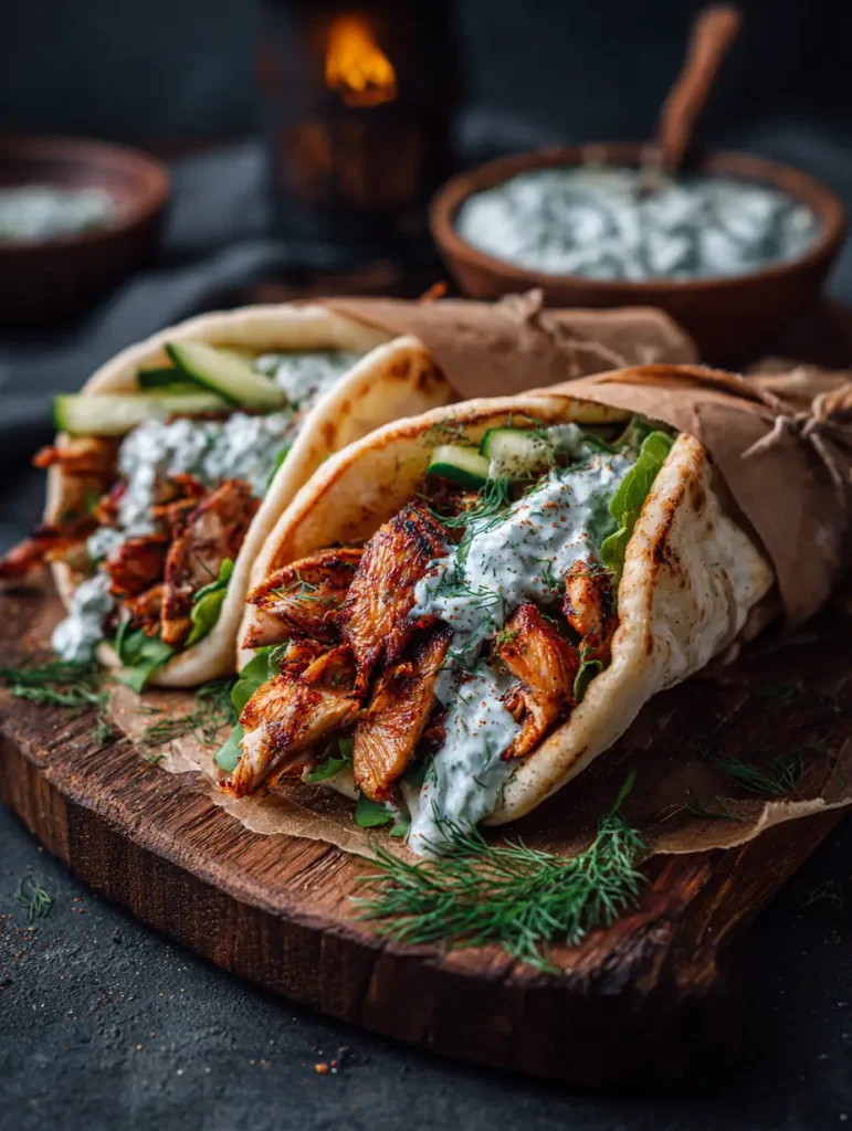 Griechisches Hähnchen Gyros mit Tzatziki