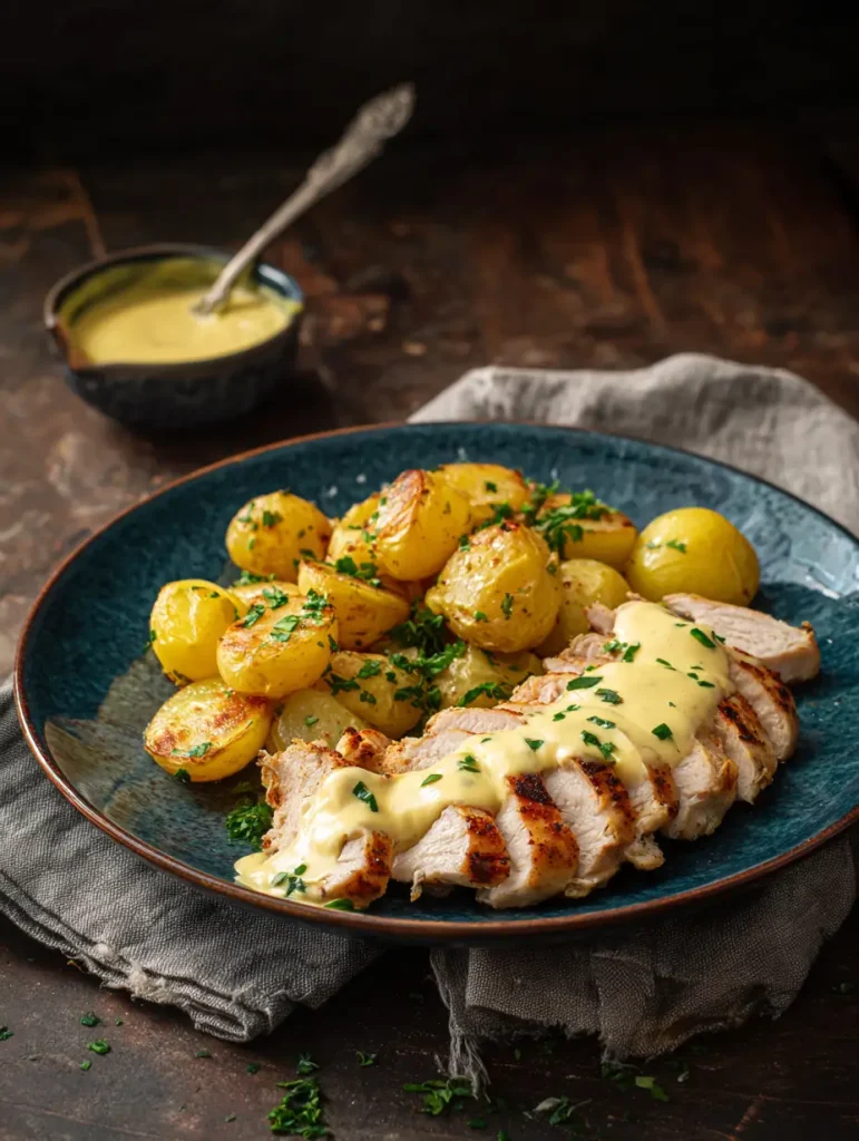 Hähnchen und Kartoffeln mit Dijon Sahnesauce