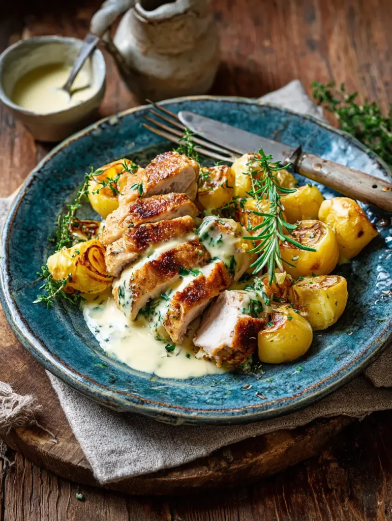 Hähnchen und Kartoffeln mit Dijon Sahnesauce mit rezepte
