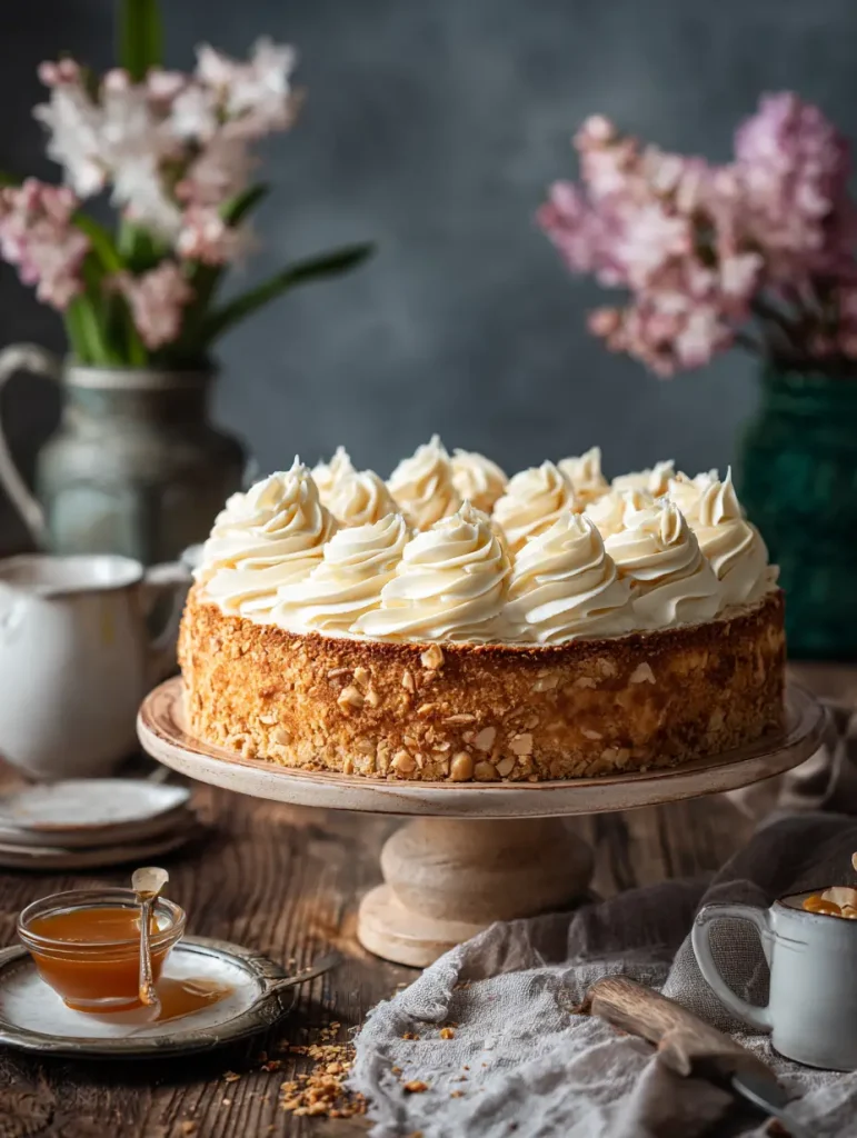 Maisbrotkuchen mit geschlagener Honig Buttercreme