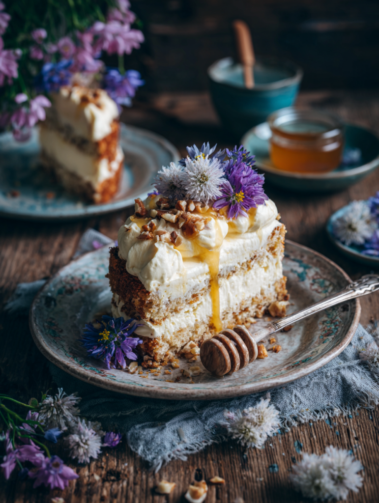 Maisbrotkuchen mit geschlagener Honig Buttercreme