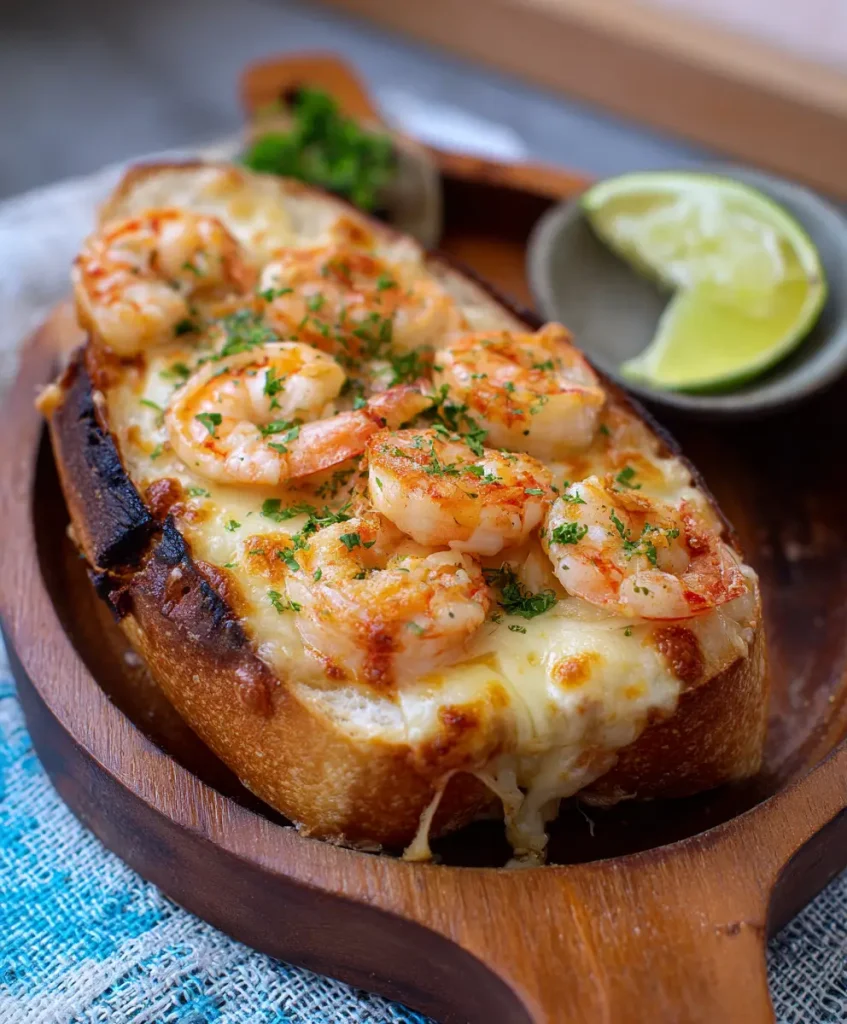 Pan de ajo con camarones y queso