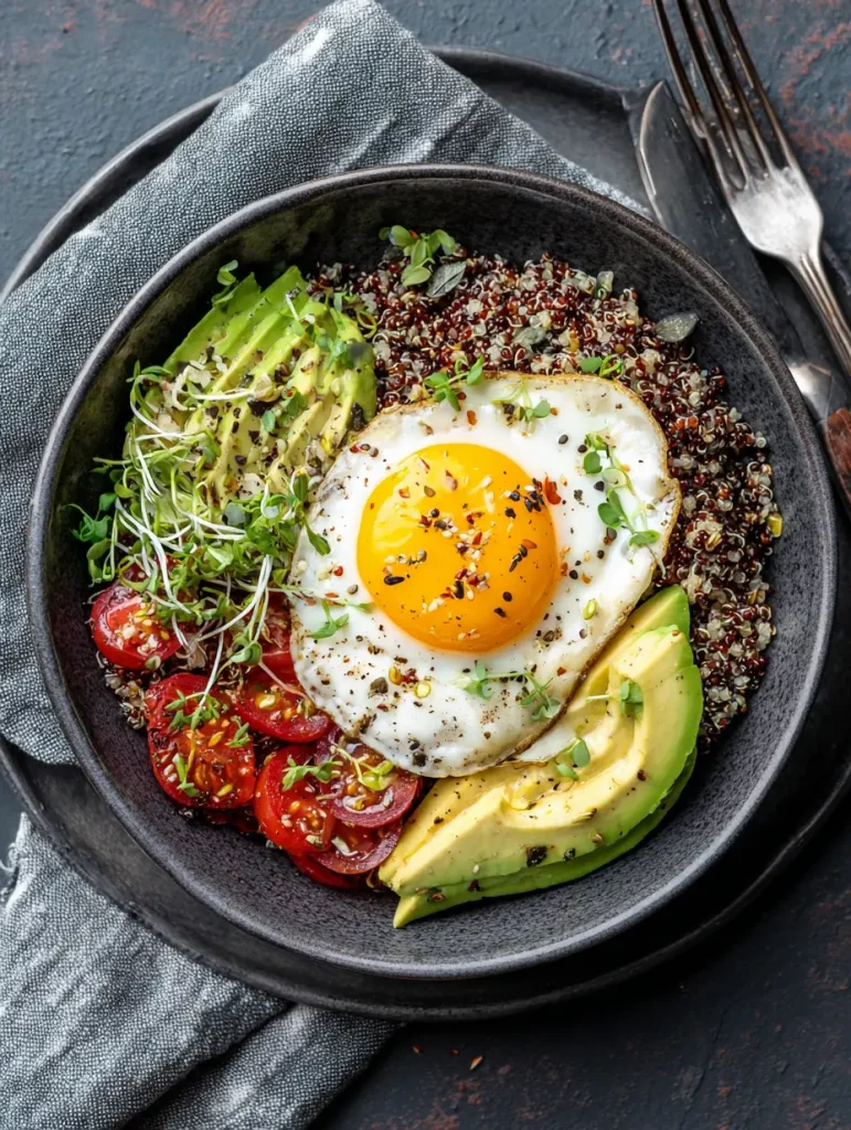 Rezept für Frühstücksschüssel mit Quinoa und Avocado