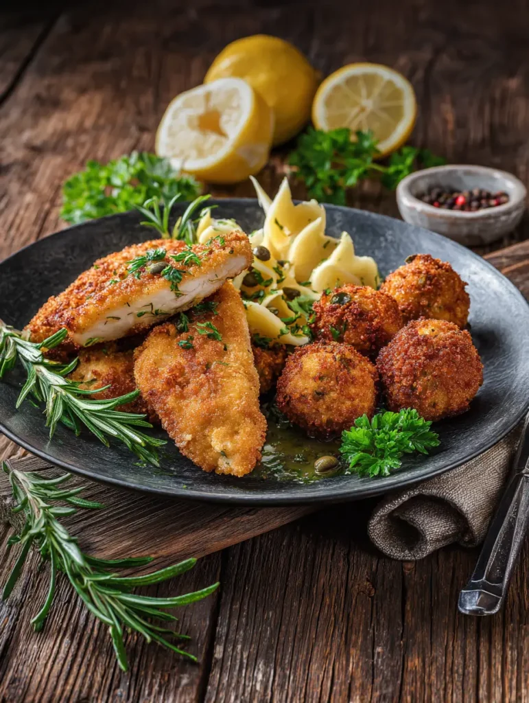 Rustikale Hähnchen Piccata Fleischbällchen mit rezepte
