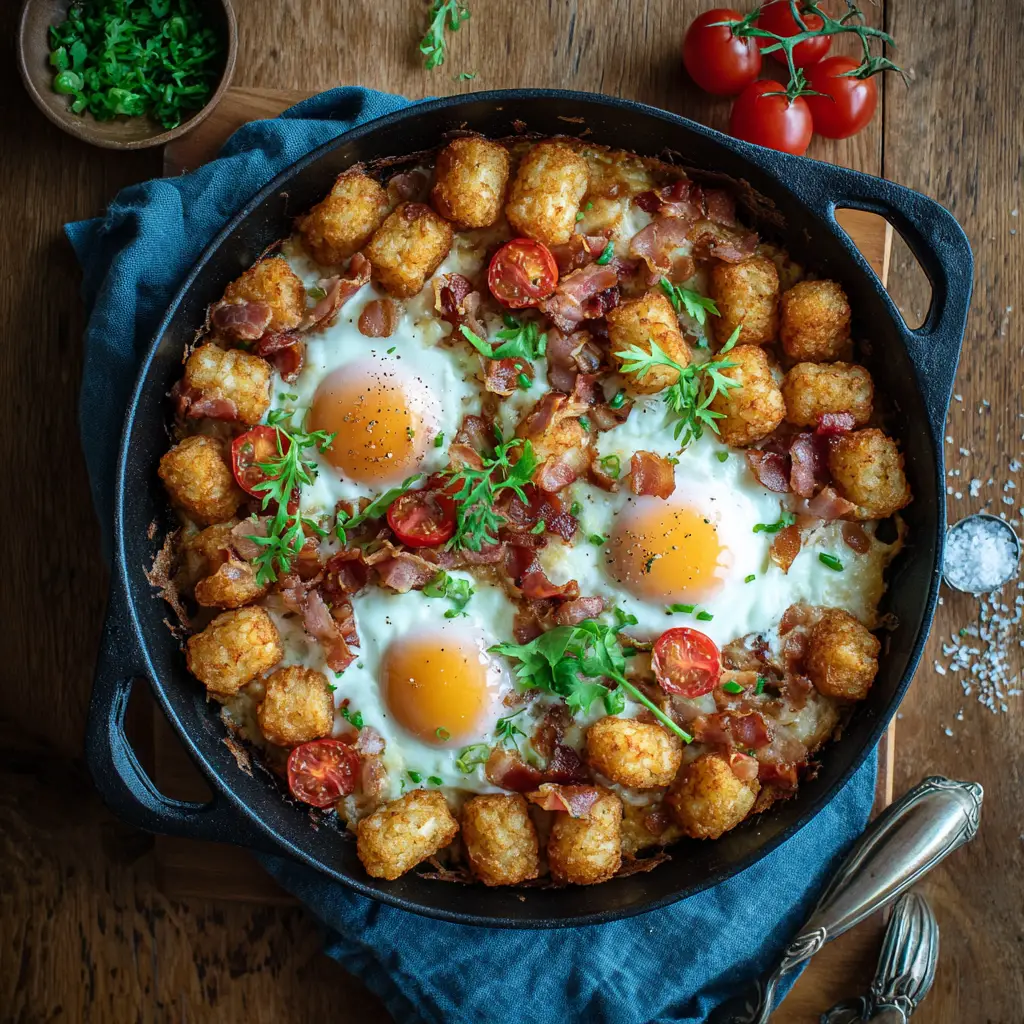 Auflauf mit Bacon, Ei und Tater Tots
