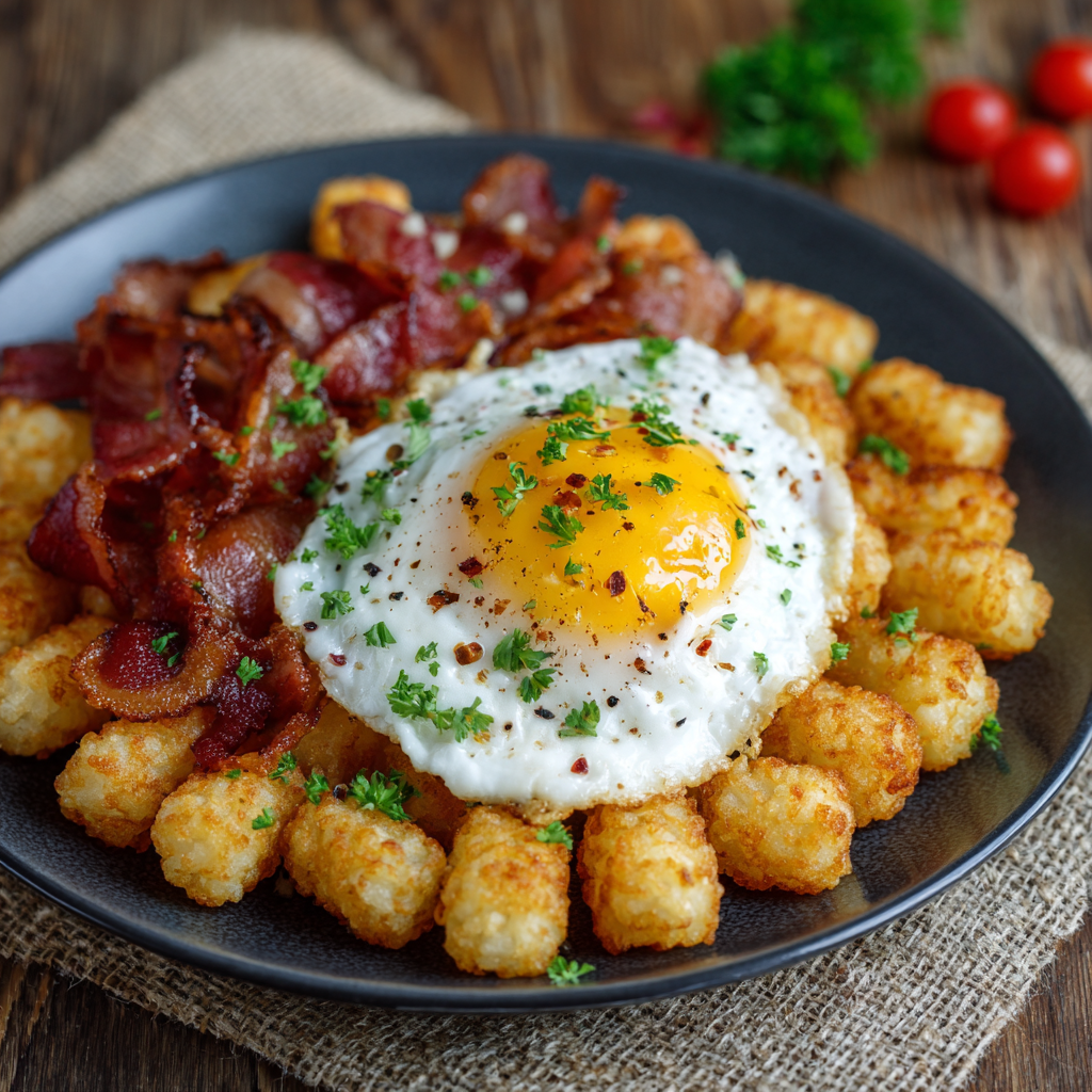 Auflauf mit Bacon, Ei und Tater Tots