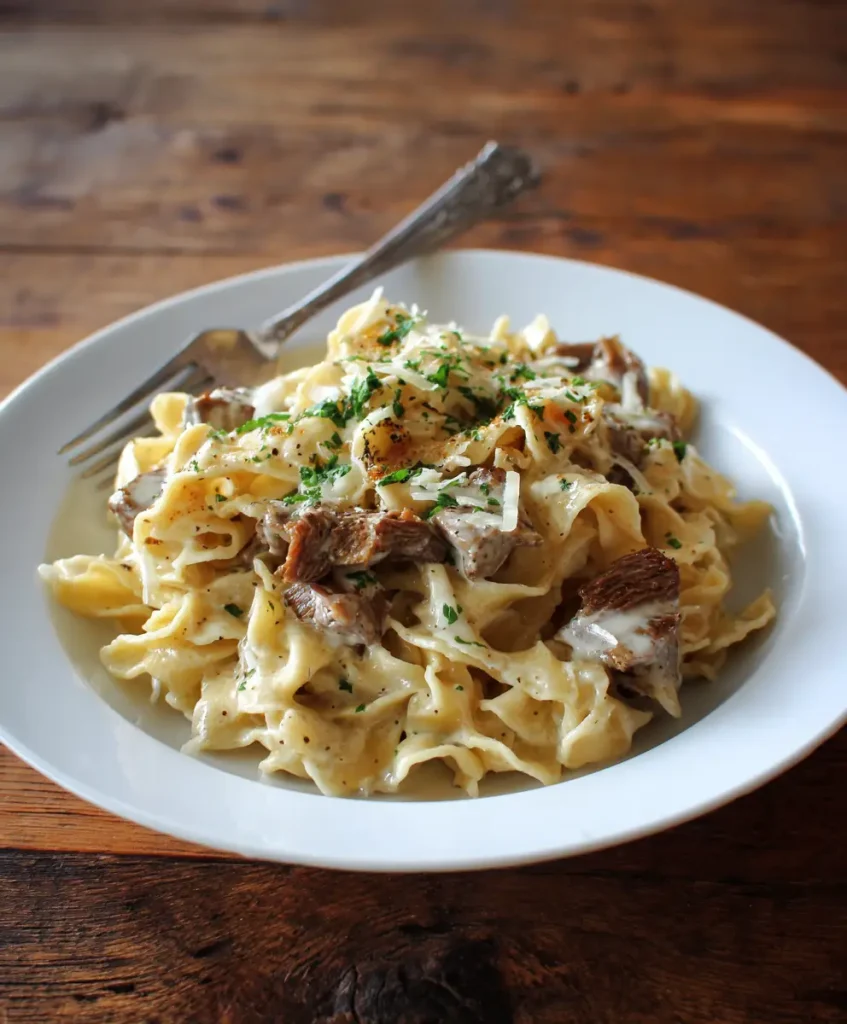 Cremige Knoblauch Rinderpasta