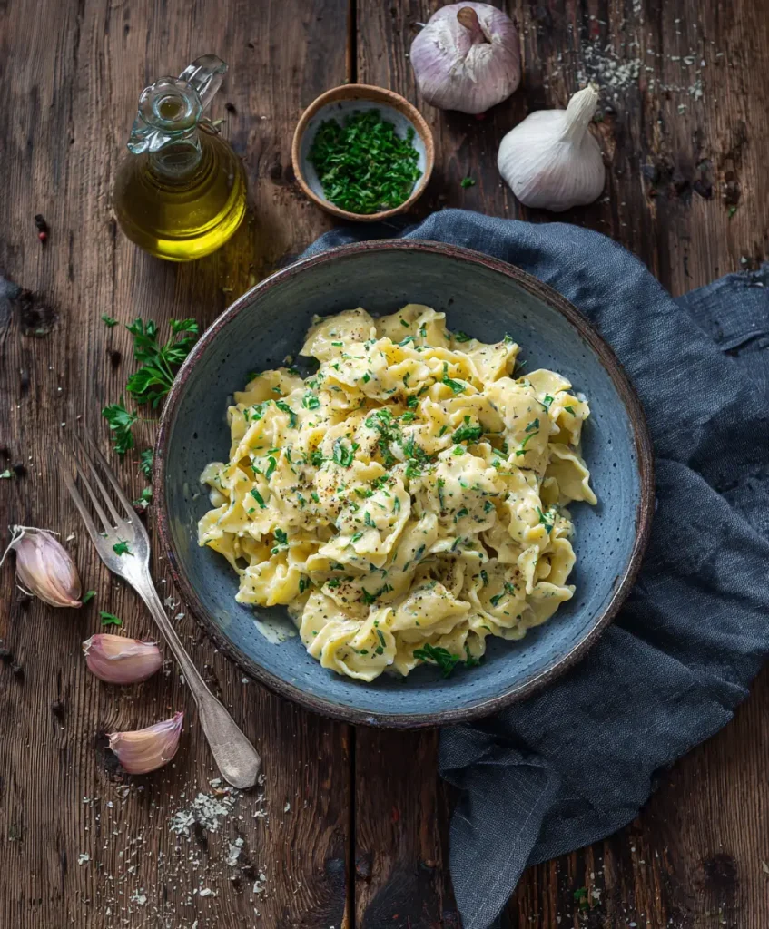 Cremige Knoblauch Rinderpasta