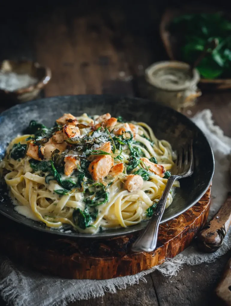Frischkäse Spinat Hähnchen Pasta mit rezept