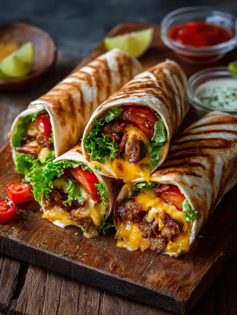 Gegrillte Cheeseburger Wraps