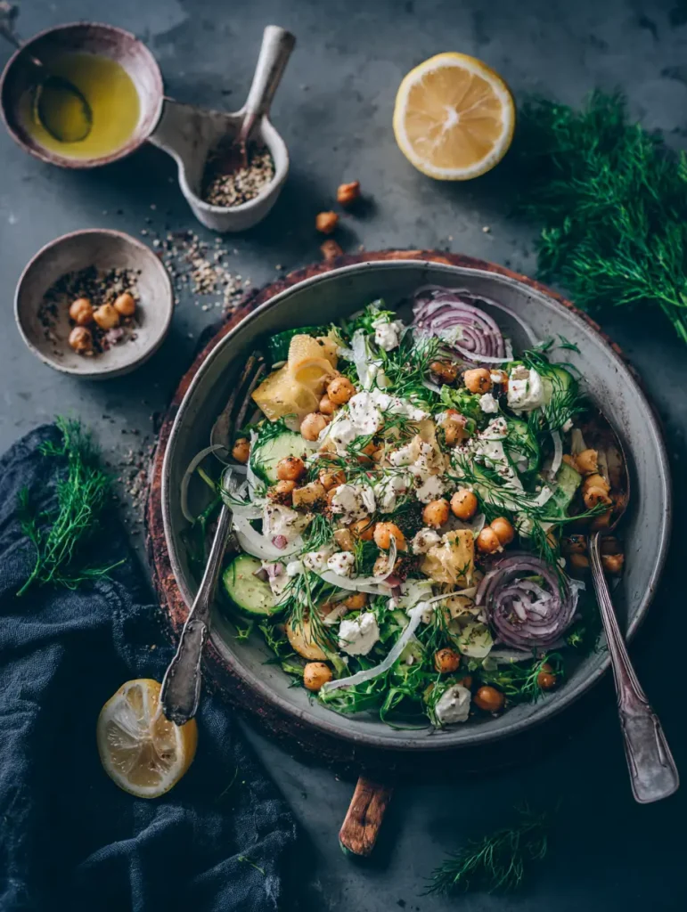 Gurkensalat mit Kichererbsen und Hirtenkäse