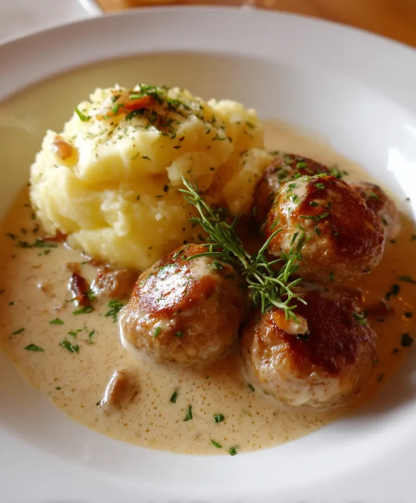 Hackbällchen in cremiger Sauce mit Kartoffelpüree