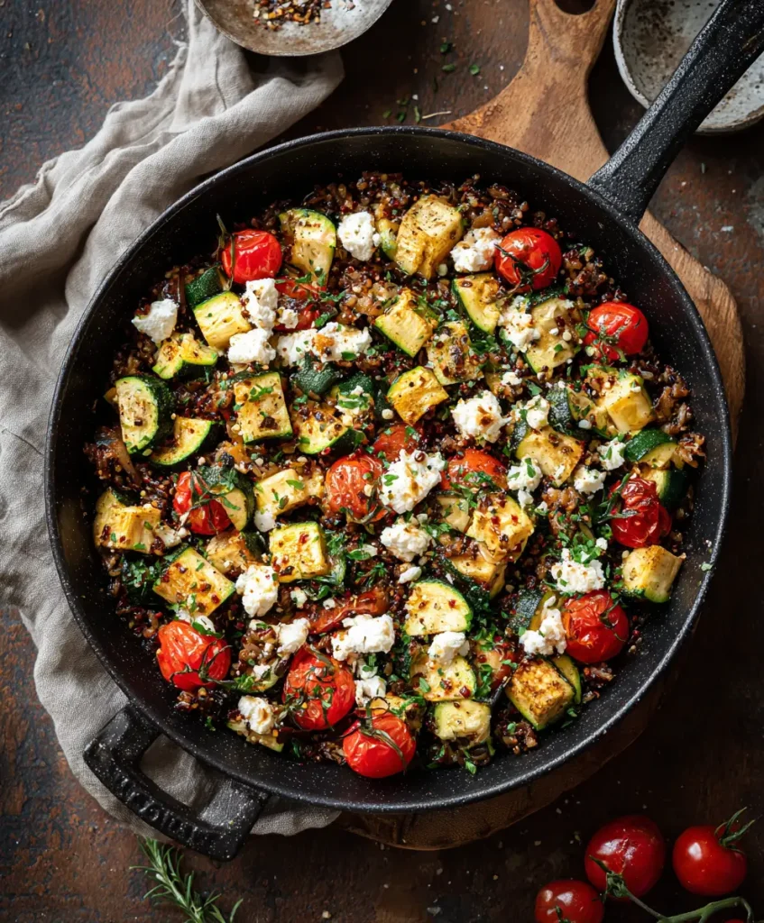 Zucchini Reis Pfanne mit Feta Mediterranes One Pan Wunder