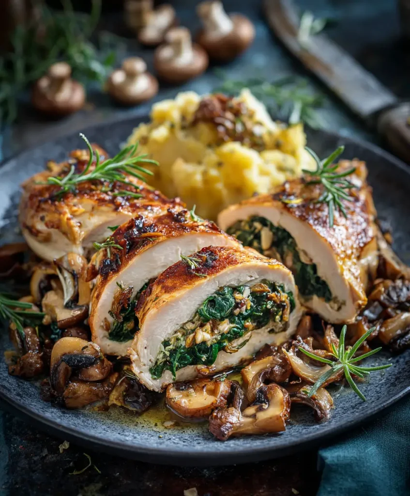 Gefüllte Hähnchenbrust mit Pilzen und Spinat