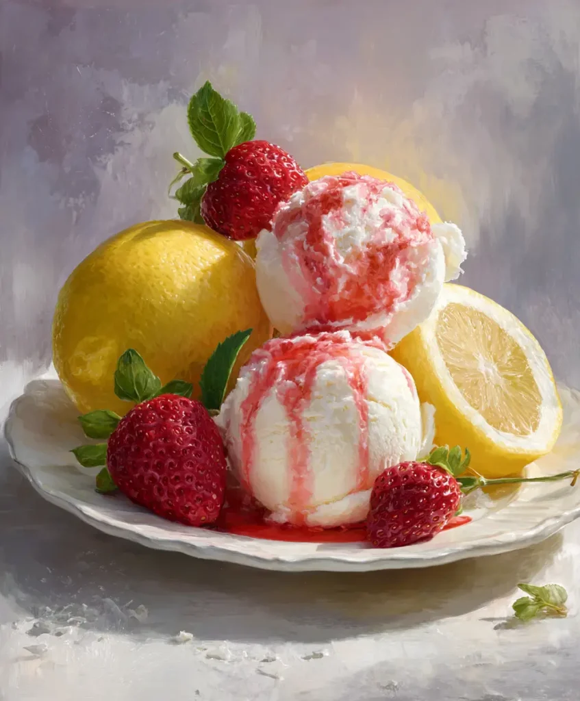 Softeis zum Frühstück mit Erdbeerlimona