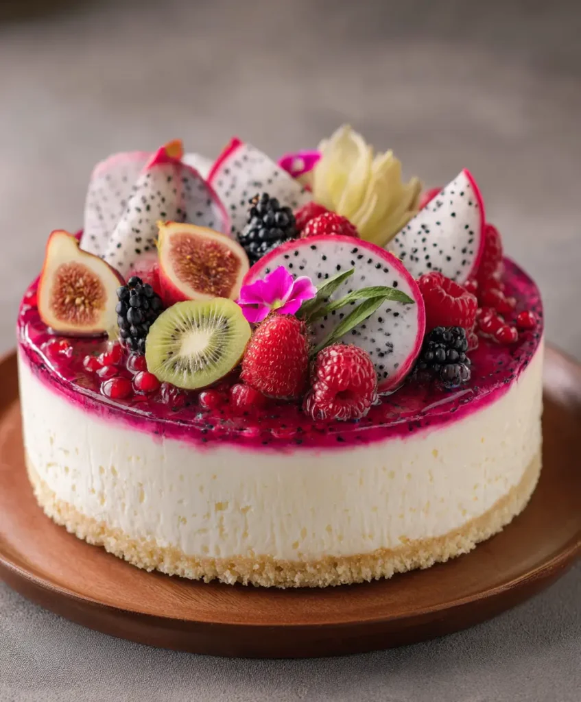 Tarta de queso con fruta del dragón